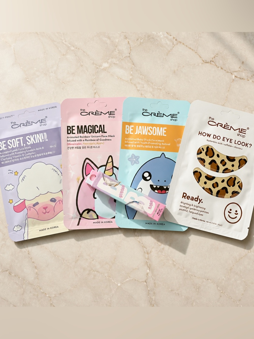 NWT Creme Shop Bundle Eye Patches - Facial Sheet Masks and a Shimmer Lip Gloss